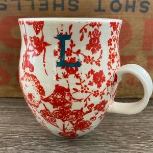 Anthropologie Red Floral Monogram Mug “L”